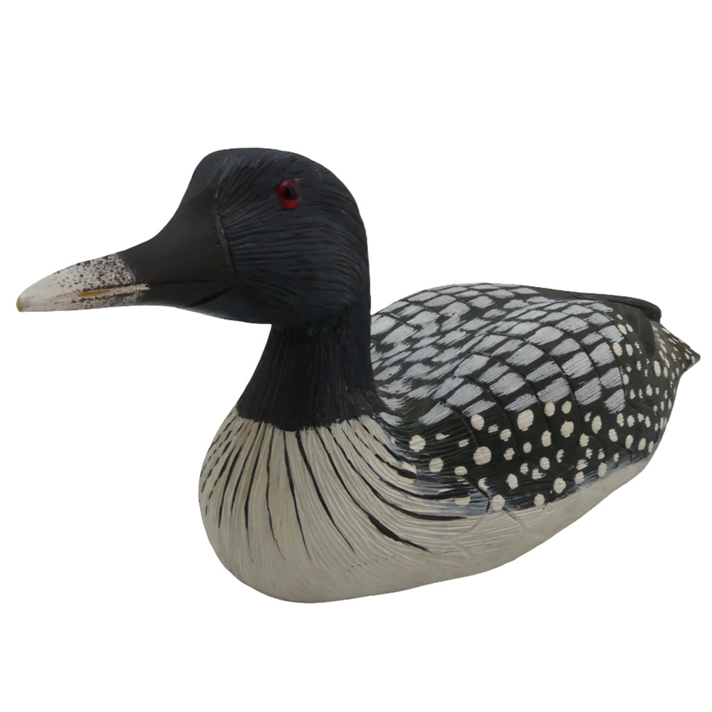 Vintage Loon Duck Decoy Figurine Hand Carved Black White Rustic Cabin Decor